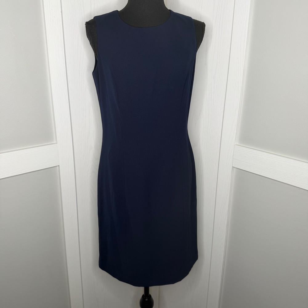 Charter Club Sheath Dress Women 8P Navy Blue Sleeveless Classic Career